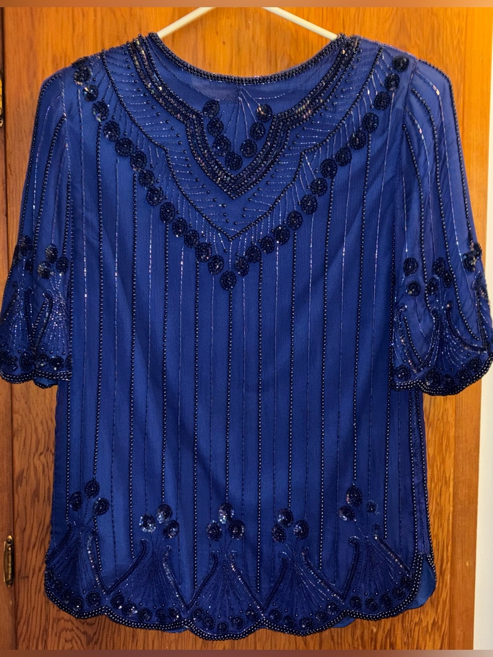 VTG Scala 100% Silk Beaded Sequin Top Blouse Royal Cobalt Blue Royal S